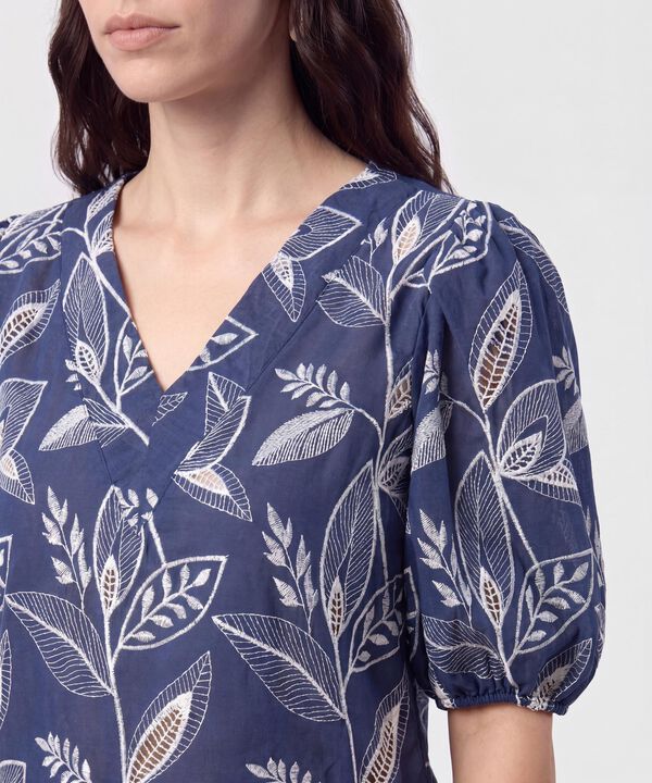 Blusa Cuello en V Manga Globo Mujer