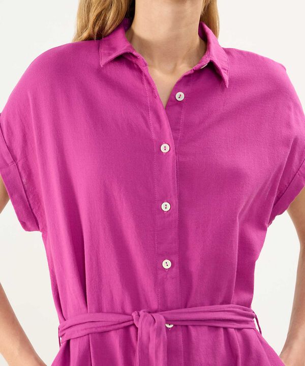 Vestido Camisero en Efecto Lino image number null
