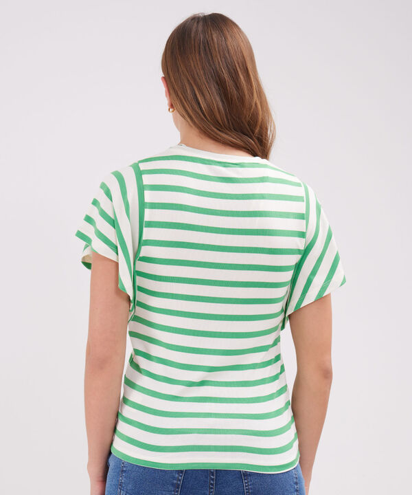 Camiseta Preteñida, Cuello Redondo Manga Corta Con Vuelo