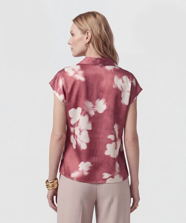 Blusa Estampada De Manga Casquillo Mujer