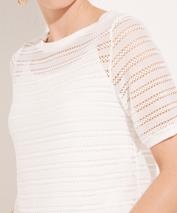 Camiseta Manga Corta En Crochet Con Top Interno