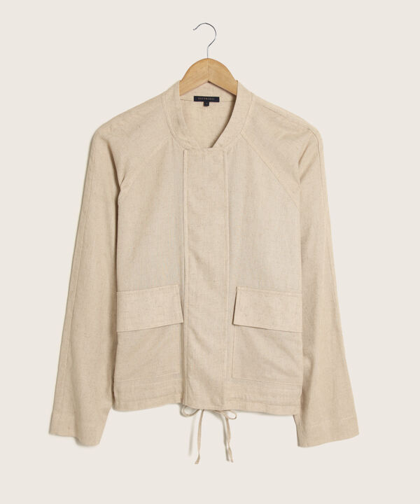 Chaqueta En Lino Manga Larga Con Bolsillos