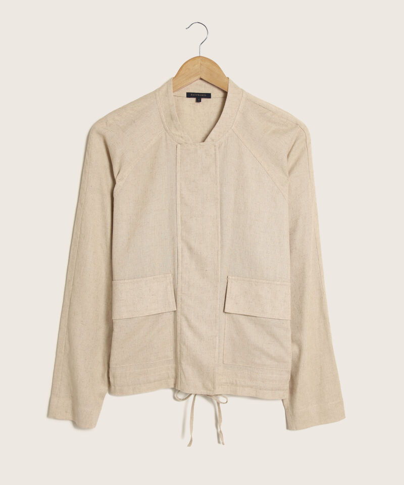 Chaqueta En Lino Manga Larga Con Bolsillos