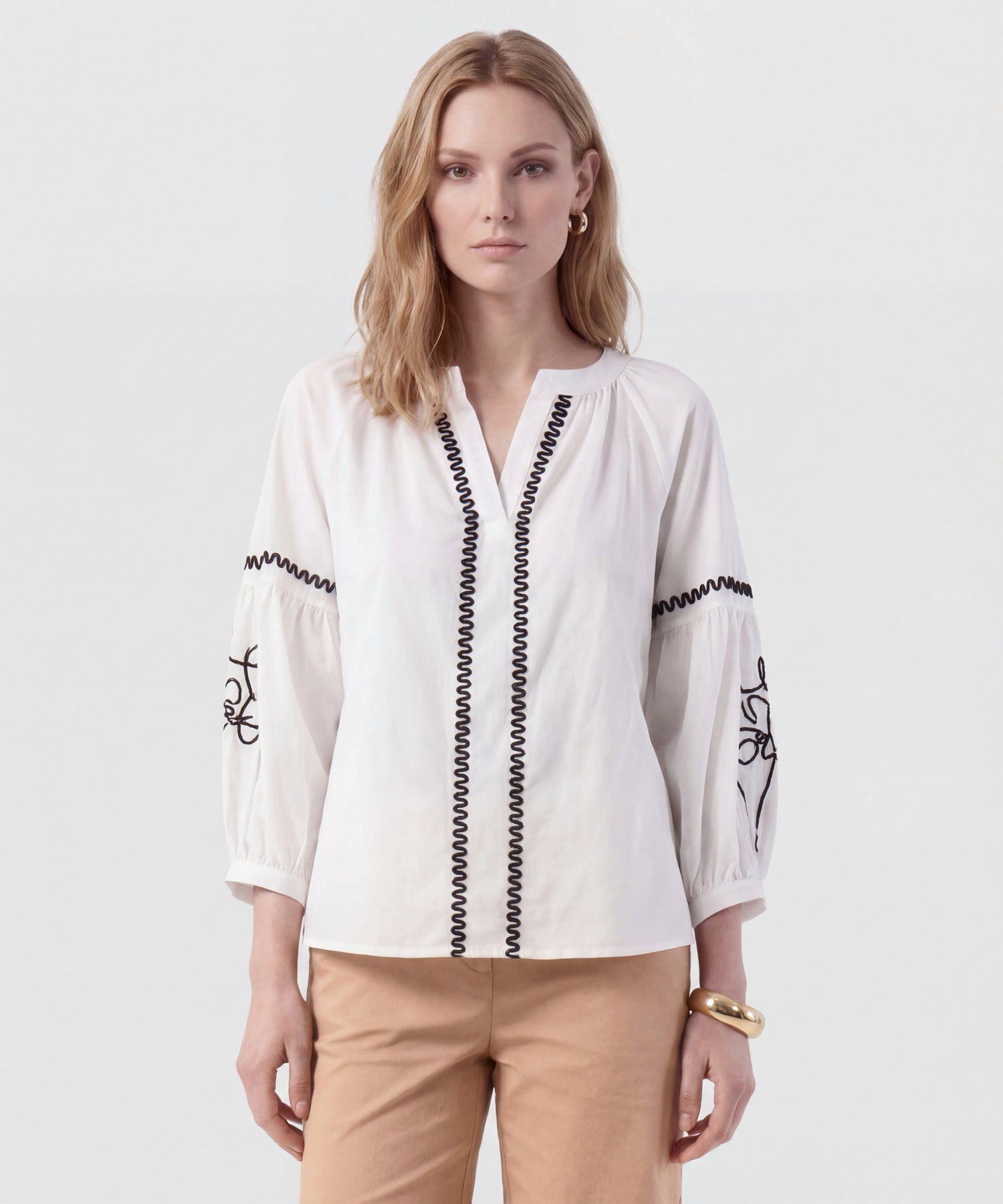 Blusa Unicolor Con Mangas De Volumen Mujer