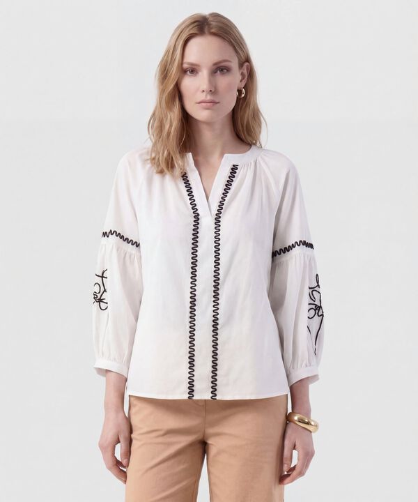 Blusa Unicolor Con Mangas De Volumen Mujer image number null