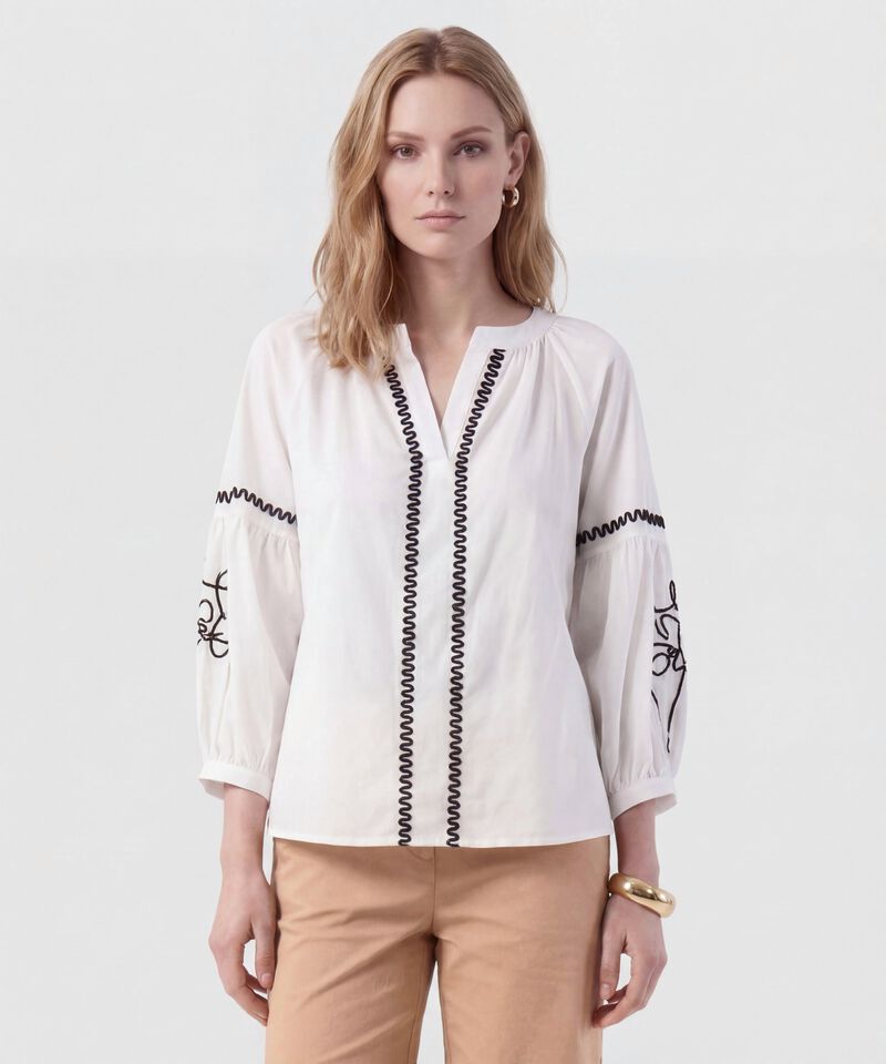 Blusa Unicolor Con Mangas De Volumen Mujer