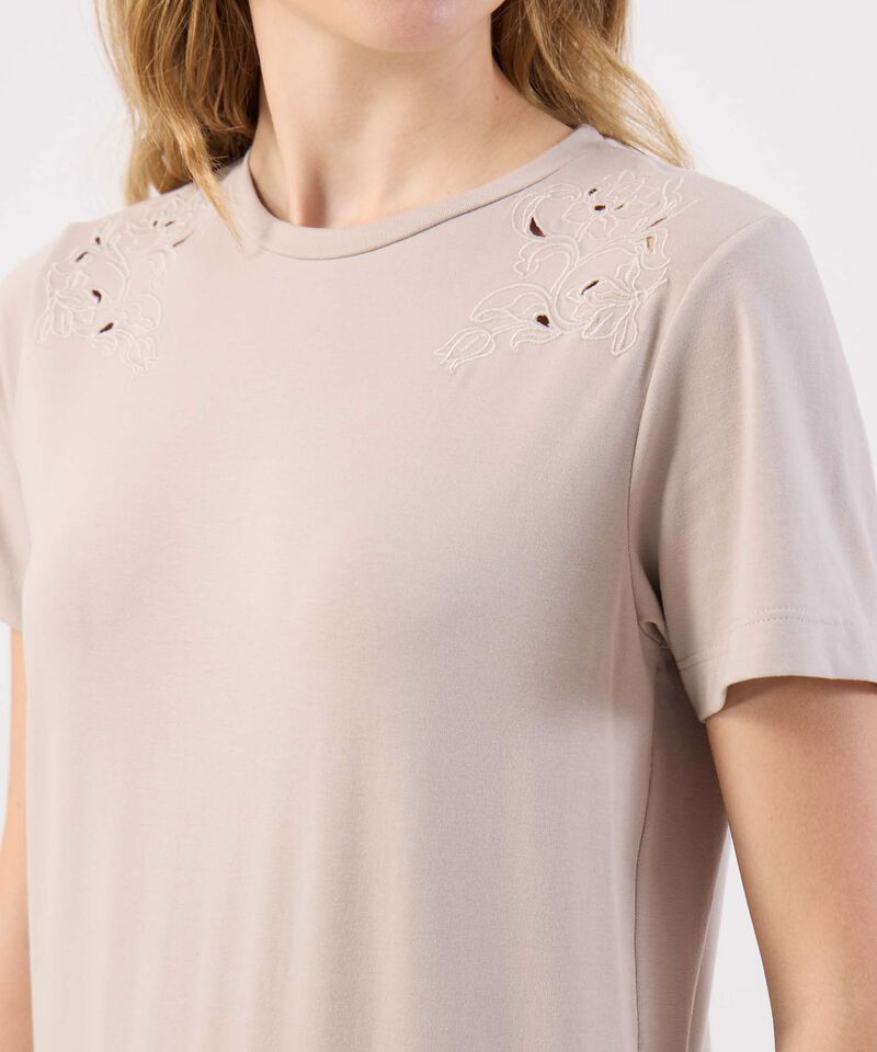 Camiseta Para Mujer Manga Corta Textura Floral En Hombros