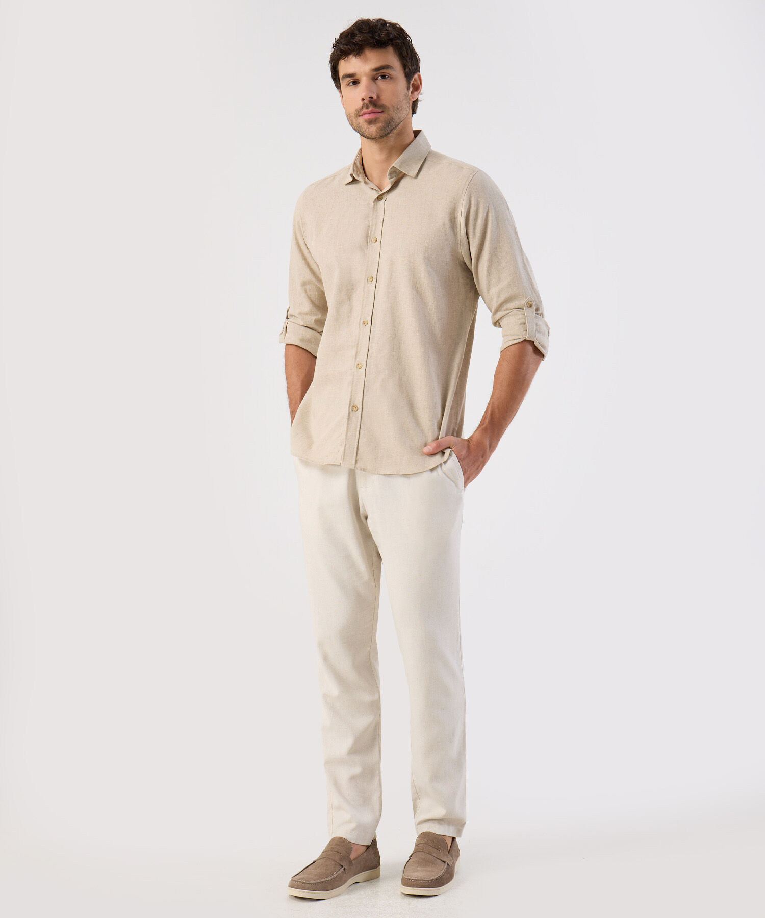 Camisa De Mangas Enrollables Para Hombre