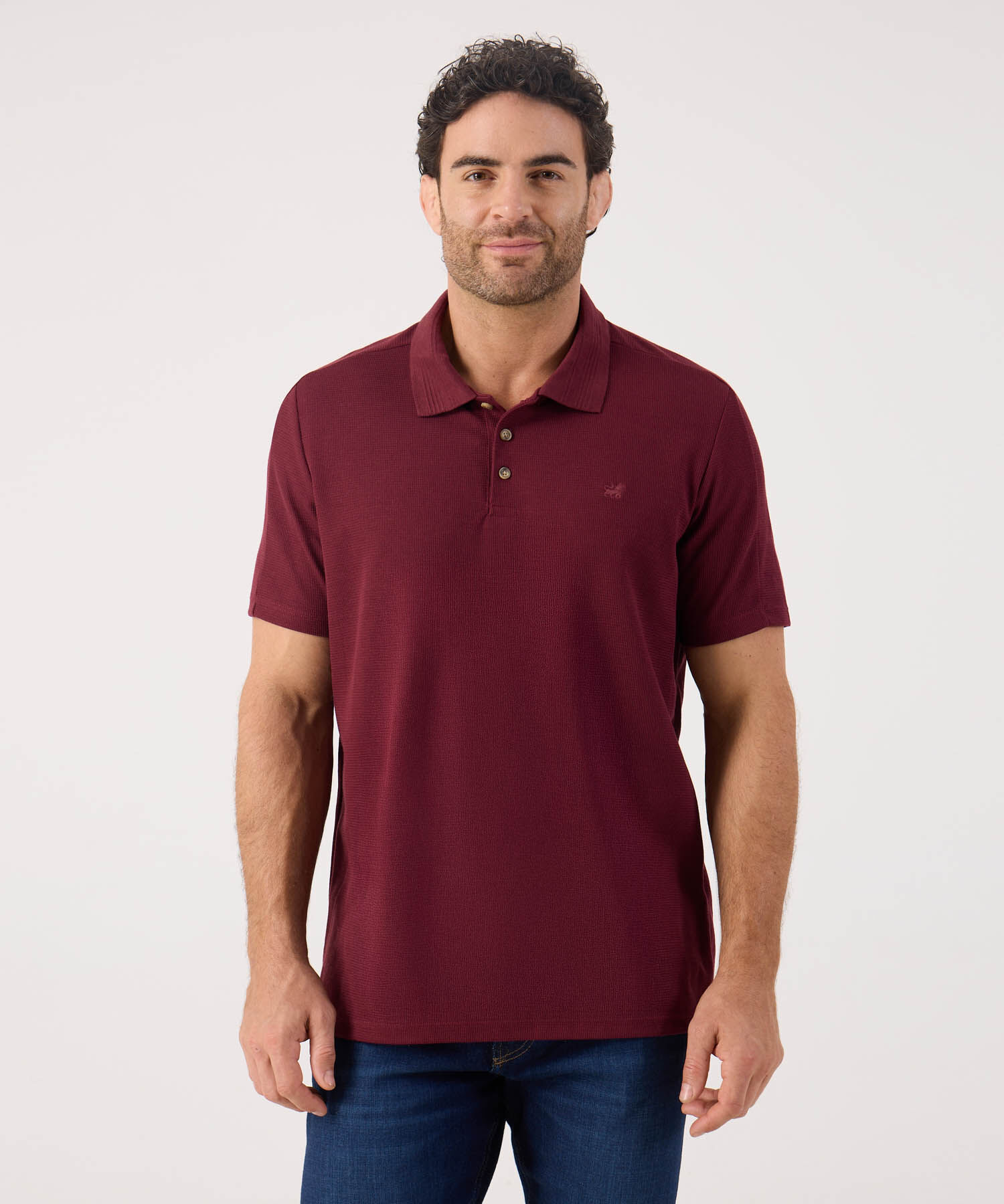 Polo Unicolor Con Textura En Cuello 