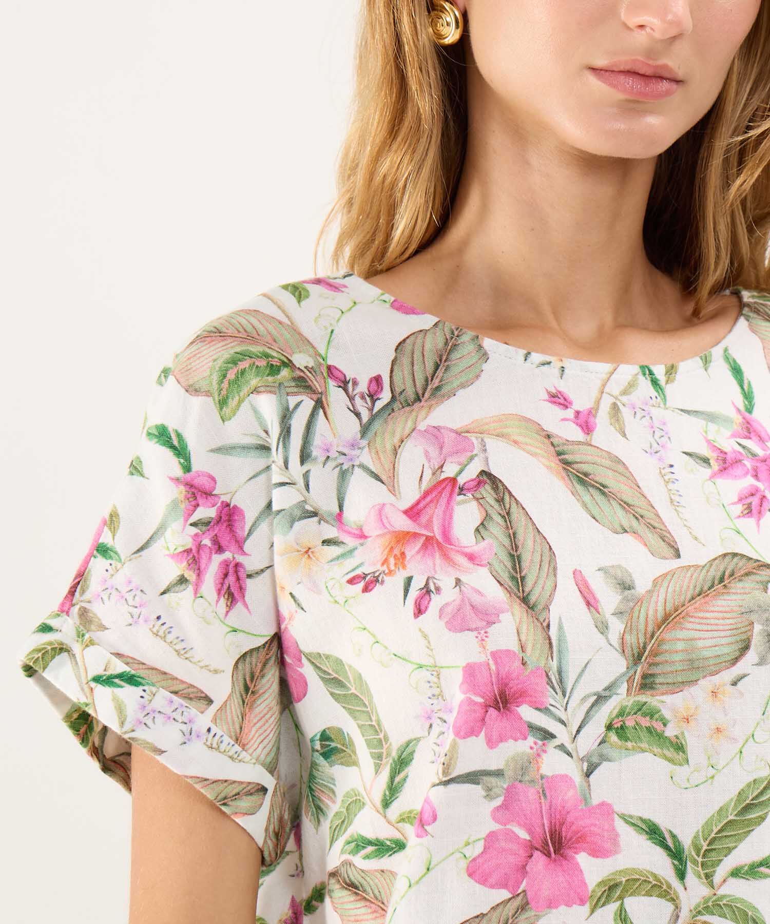 Blusa Estampada en Efecto Lino