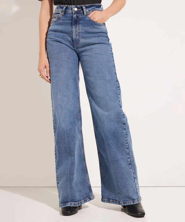 Jean Wide Leg Con Laser En Aplome Tono Azul Medio Oscuro image number null