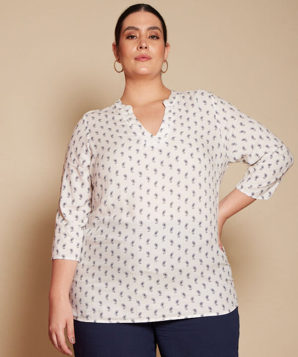 Blusa Cuello Neru Y Cuello En V Manga 3/4 Estampada