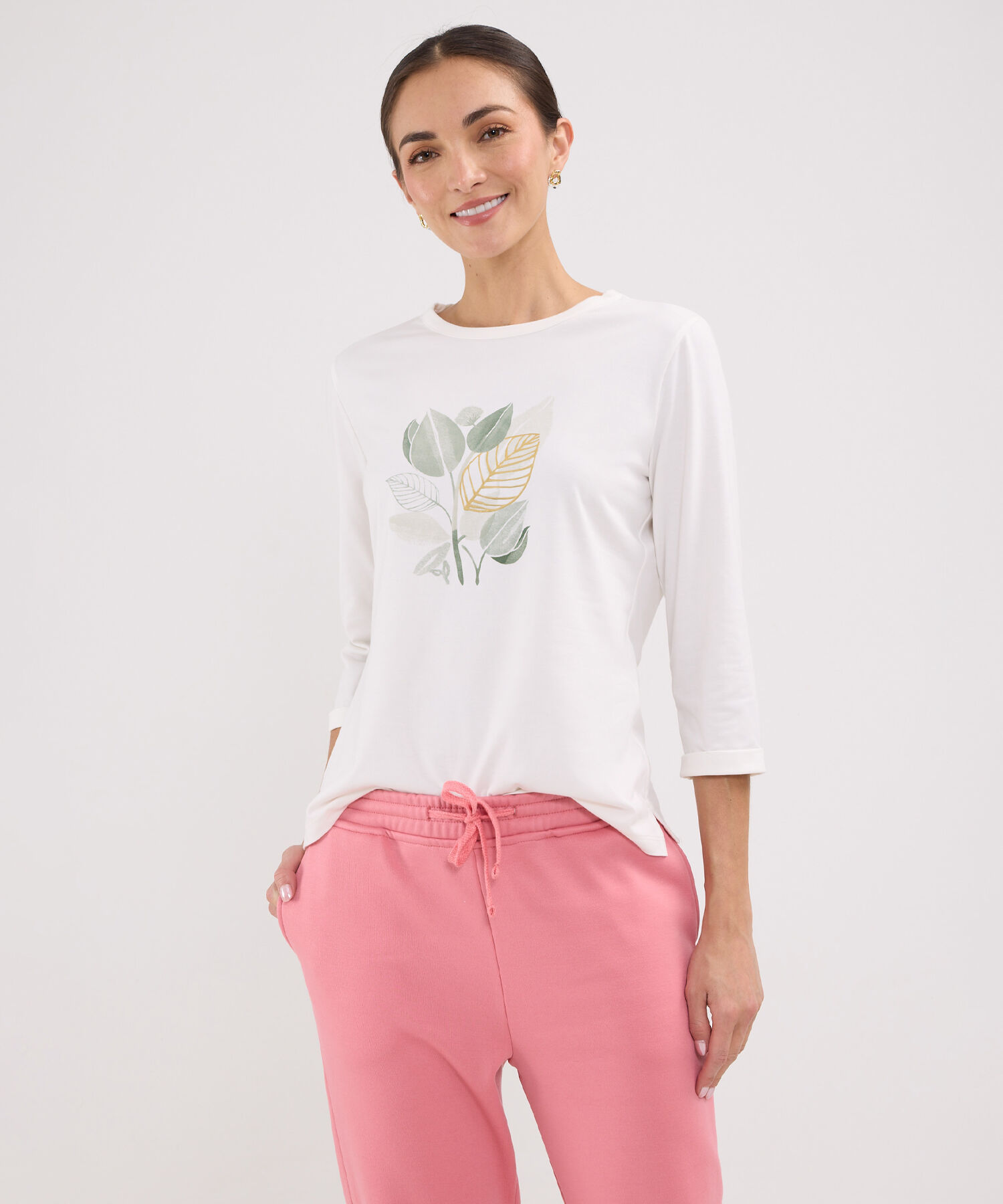 Sudadera Dos Piezas  Camiseta Escote Redondo Con Screen Y Pantalon Recto Unicolor