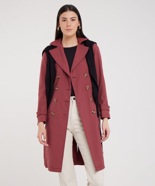 Chaqueta Trench Con Cinturon De Ajuste Manga Larga image number null