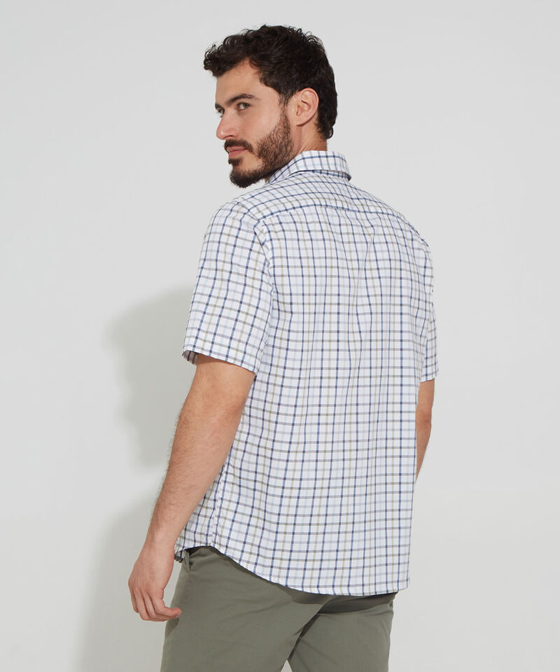 Camisa Manga Corta Cuadros Estampados Con Bolsillo