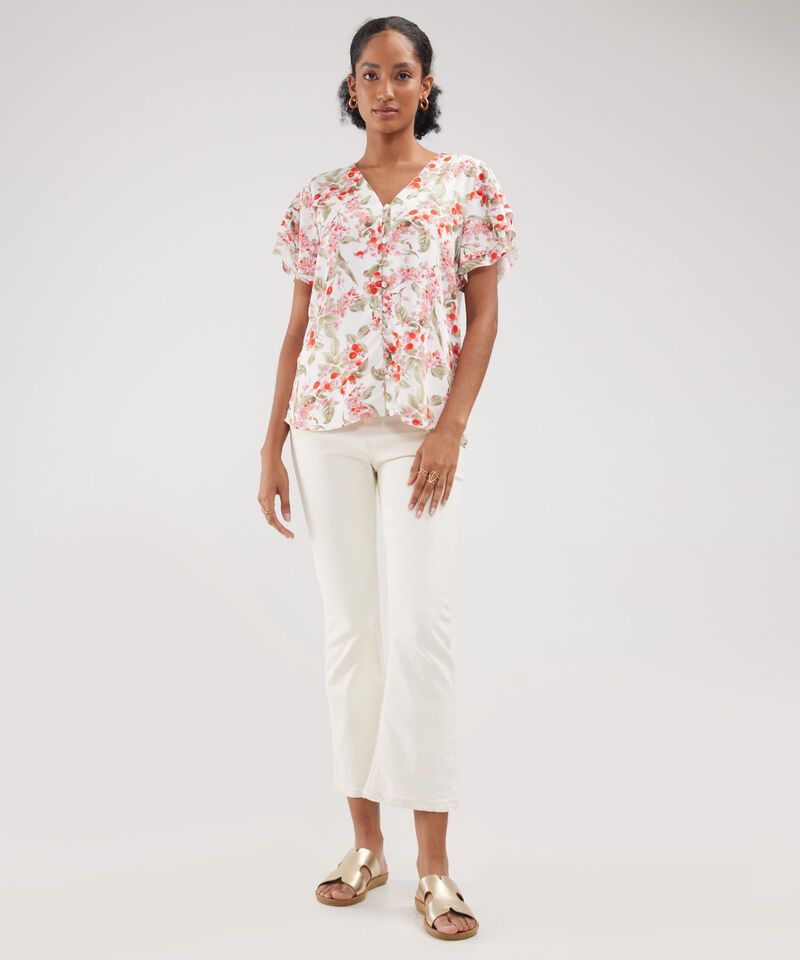 Blusa Estampada Con Mangas Tipo Gola