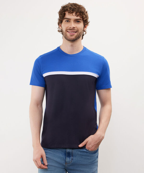 Camiseta Unicolor, Manga Corta, Cuello Redonco Con Cortes, Preppy Naval Linea Moda
