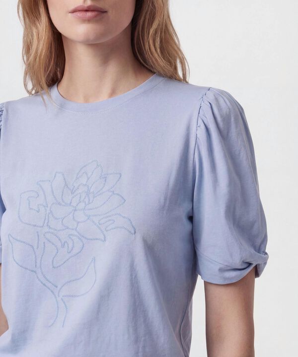 Camiseta Con Mangas Abullonadas Para Mujer