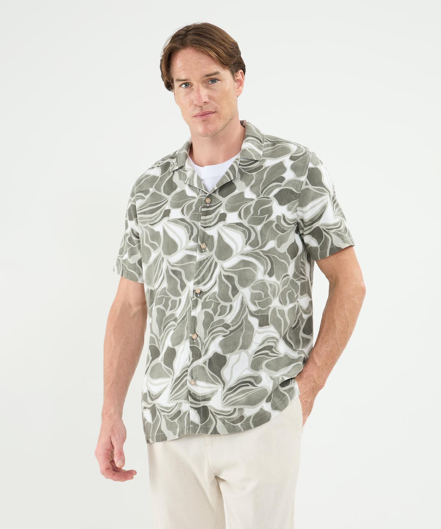 Camisa Manga Corta Estampada Cuello Resort