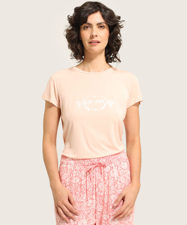 Pijama Camiseta Manga Corta Con Screen Pantalon Largo Estampado Rosa image number null