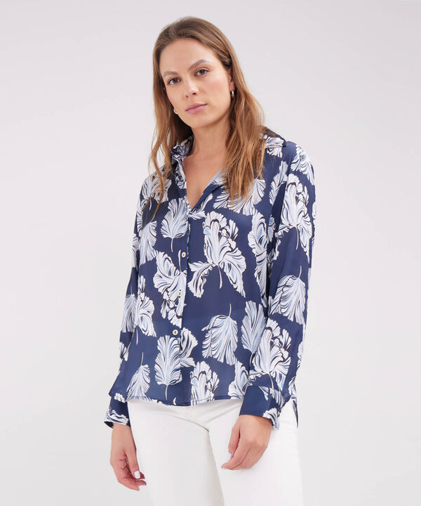 Camisa Estampada En Satin Manga Larga