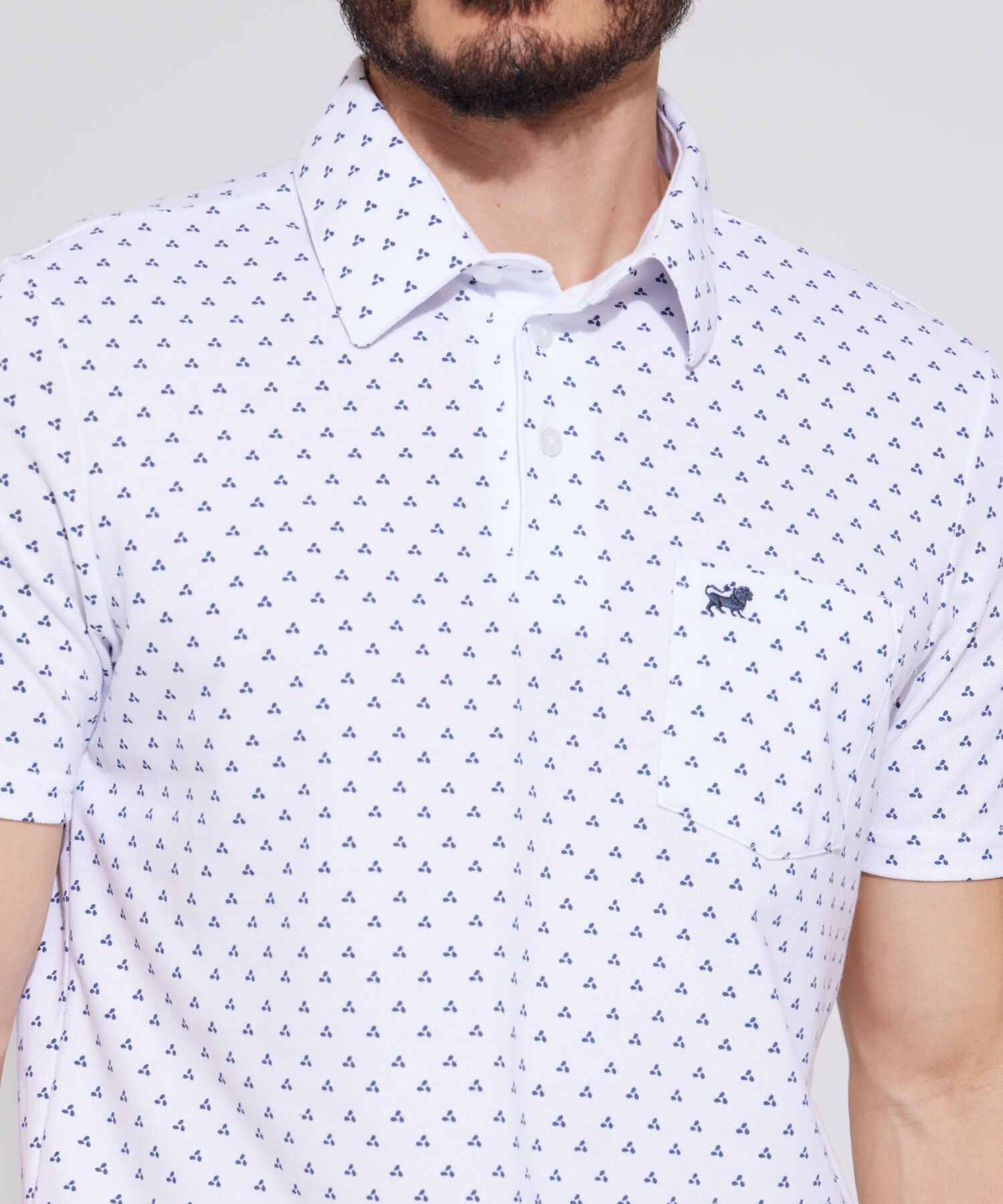 Polo Estampada, Cuello Maquina Duro Con Bolsillo, Silueta Regular Fit Blanco
