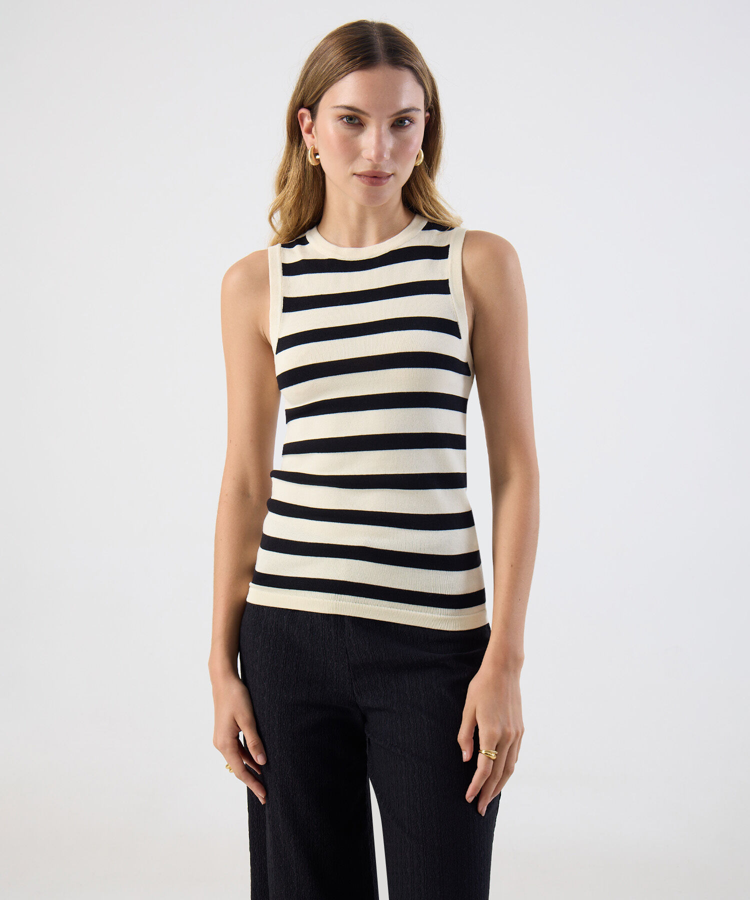 Camiseta Casual Rayas Tejido Fino Para Mujer