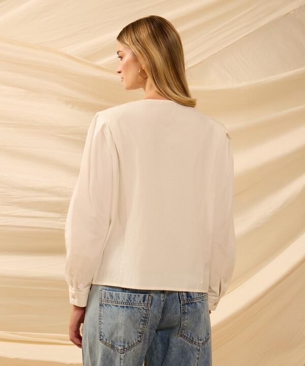 Blusa De Cuello Redondo Con Alforzas Para Mujer