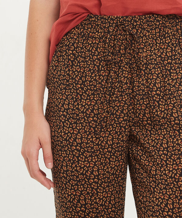 Pantalón Estampado Con Elástico En Cintura, Bolsillos Laterales Y Anudado Decorativo, Líneas