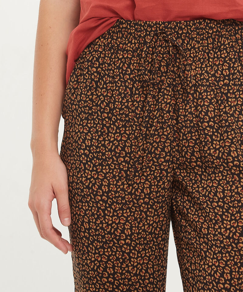 Pantalón Estampado Con Elástico En Cintura, Bolsillos Laterales Y Anudado Decorativo, Líneas