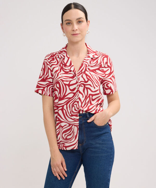 Camisa Estampada, Manga Corta, Cuello Camisero