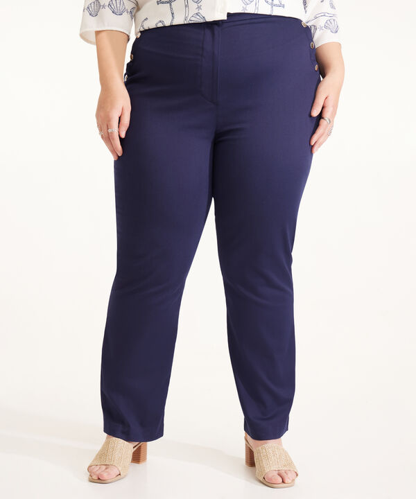 Pantalón Recto Unicolor Con Broches