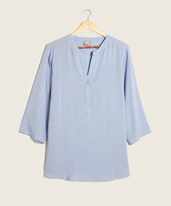 Blusa Unicolor Manga 3/4, Cuello En V Con Pechera Corta Y Cuello Neru image number null