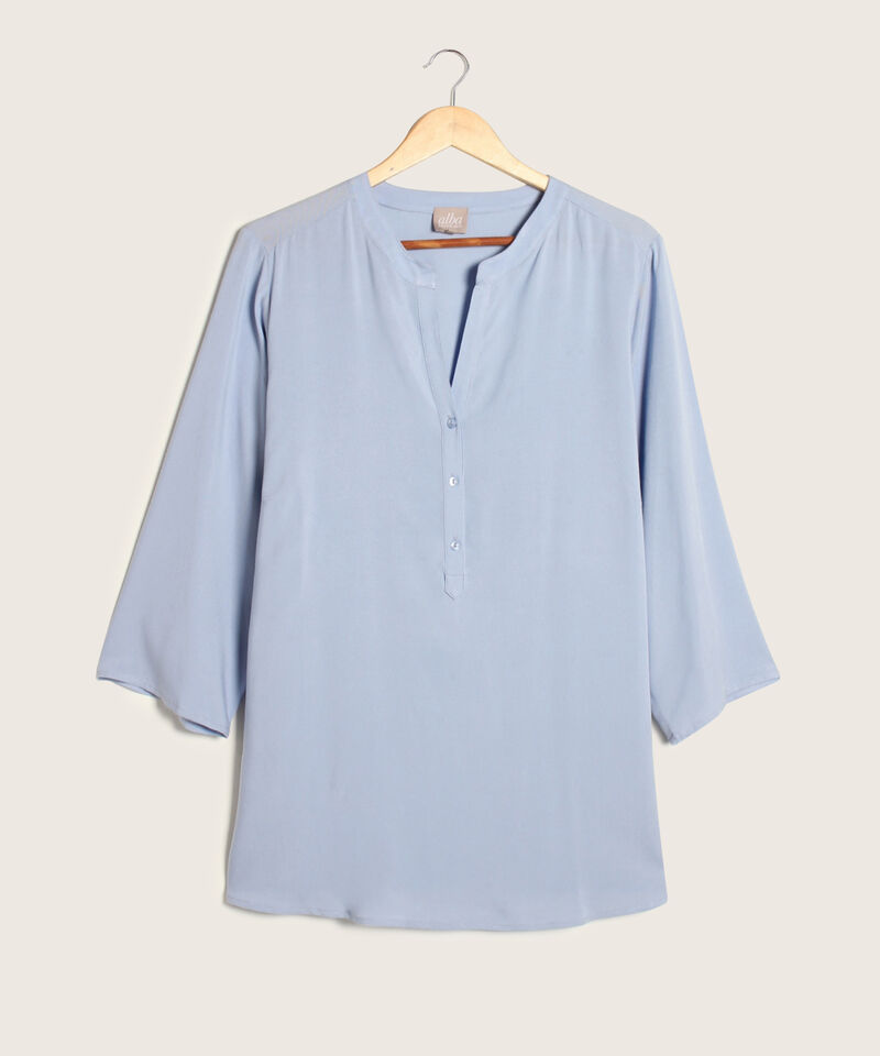 Blusa Unicolor Manga 3/4, Cuello En V Con Pechera Corta Y Cuello Neru