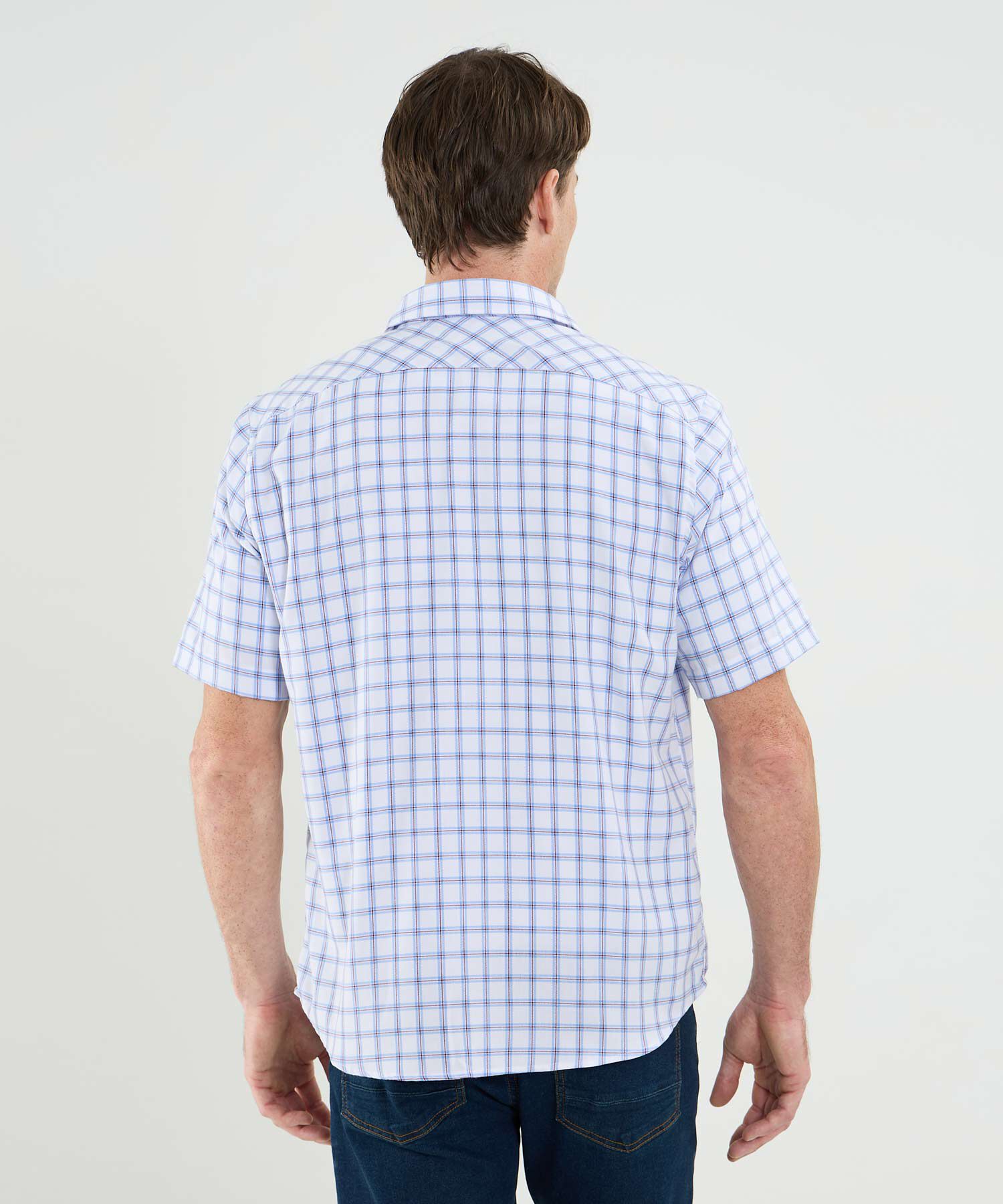 Camisa Manga Corta Con Bolsillo Cuadros Pequeños Para Hombre