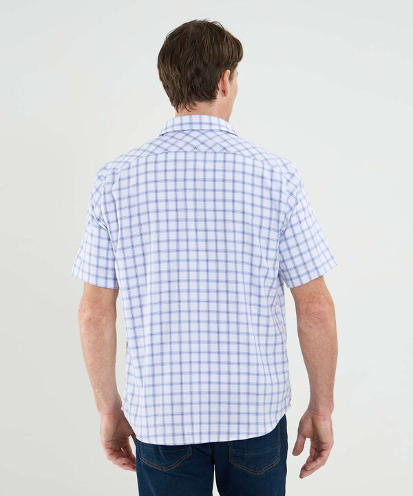 Camisa Manga Corta Con Bolsillo Cuadros Pequeños Para Hombre