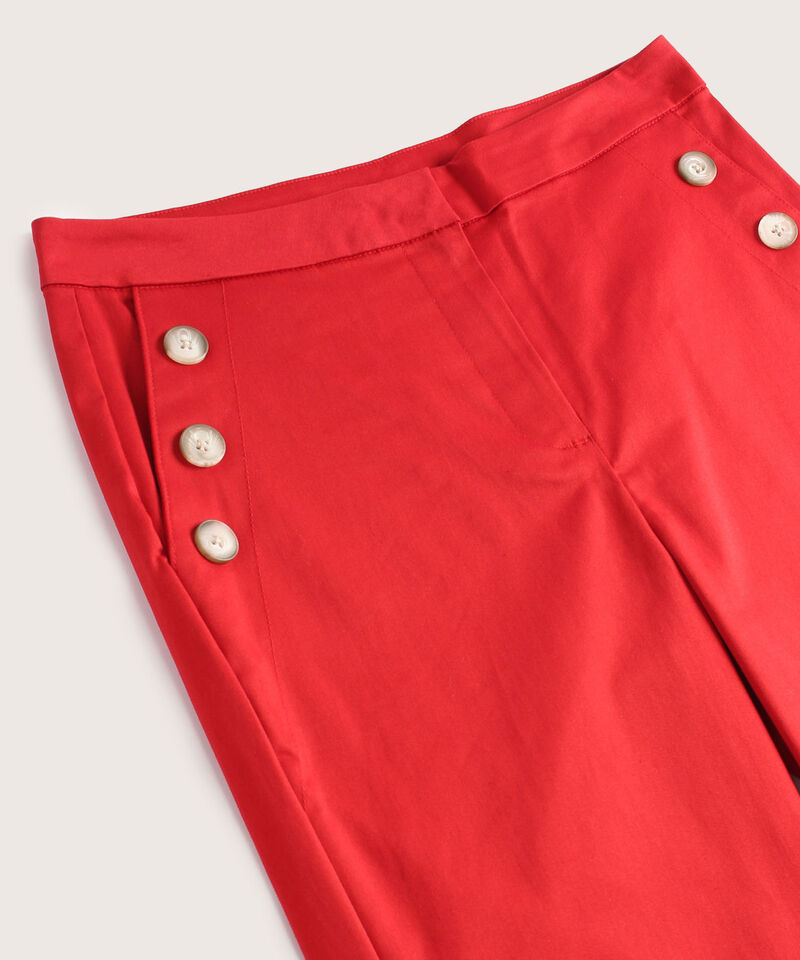 Pantalón Fluido Unicolor Con Boton