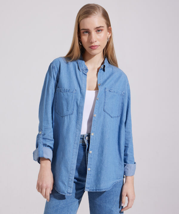 Camisa Manga Larga Tono Azul Medio