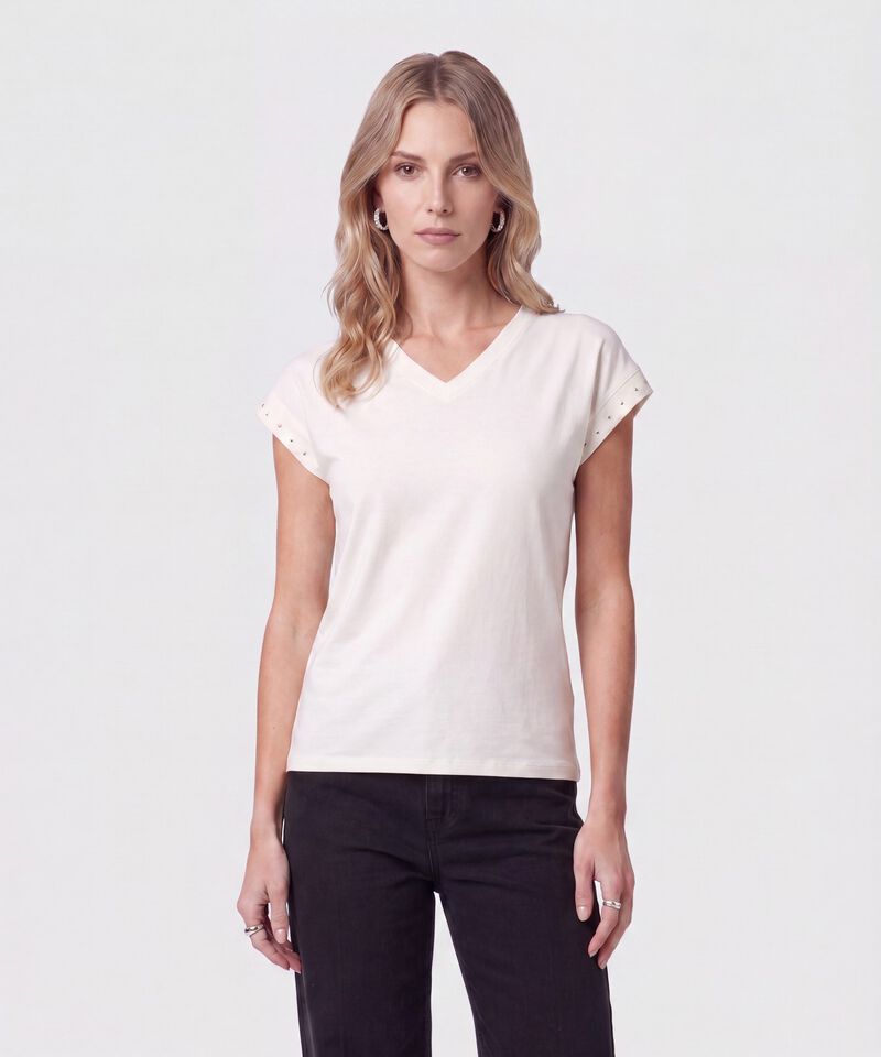 Camiseta Cuello V Apliques Mujer