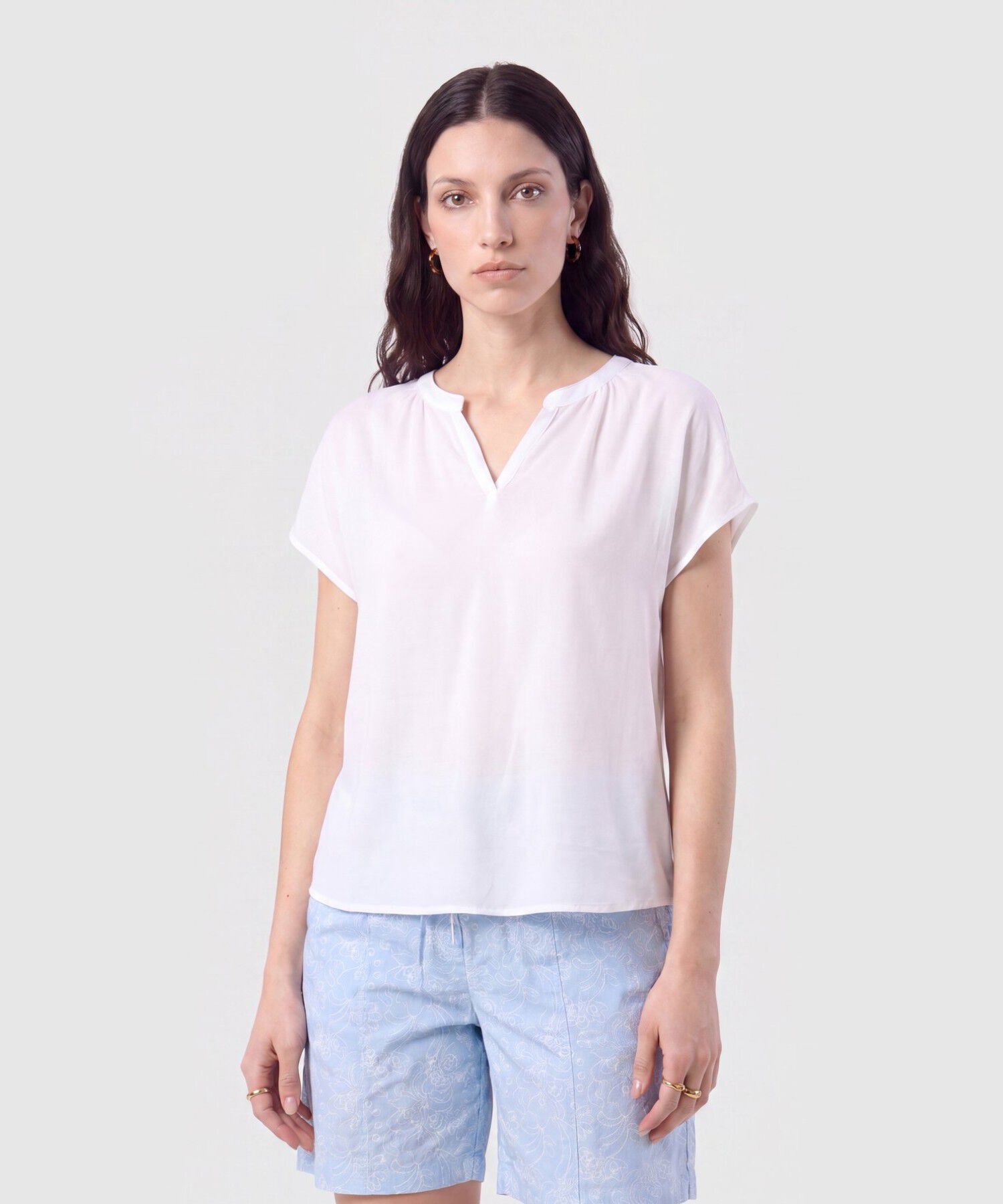 Blusa Manga Corta con Escote en V
