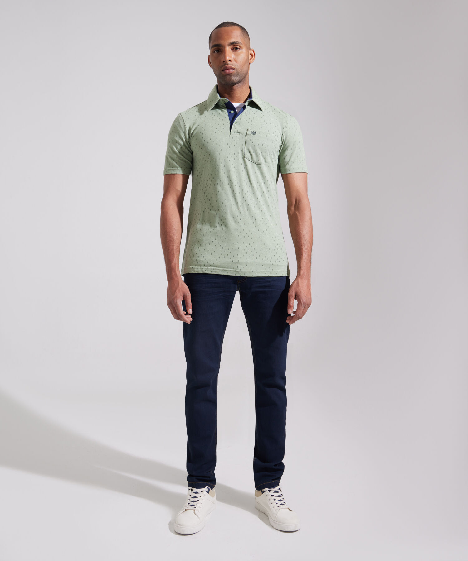 Polo Estampada Cuello Duro, Con Bolsillo