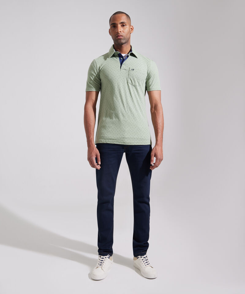 Polo Estampada Cuello Duro, Con Bolsillo