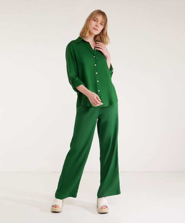 Pantalón Fluido En Lino Bota Amplia