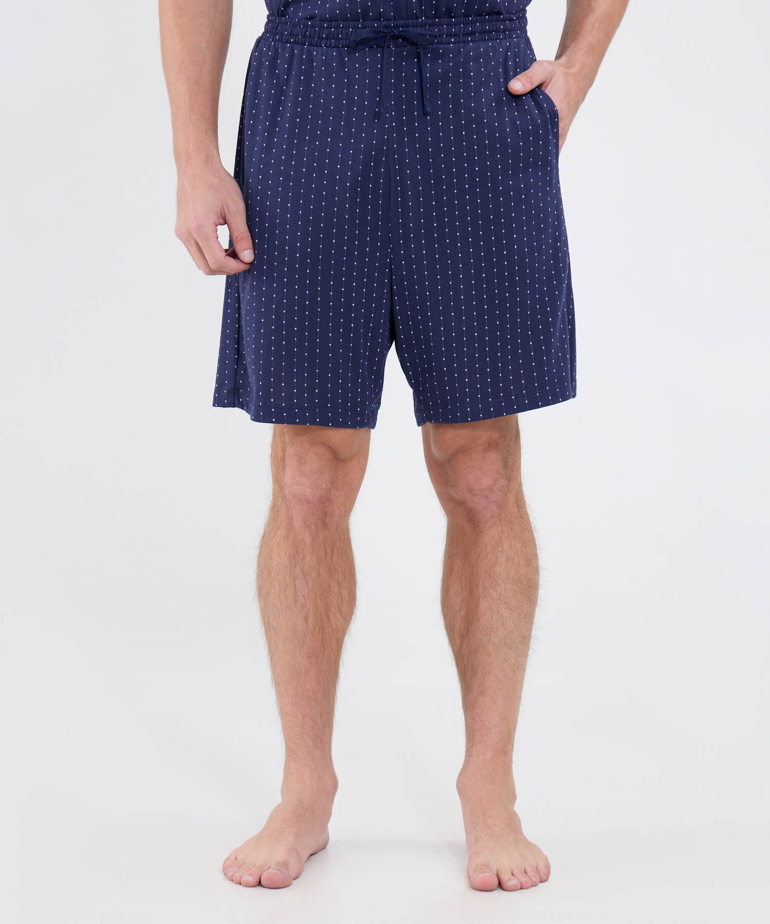 Conjunto Pijama Camisa Cuello V Y Pantaloneta Estampada Para Hombre