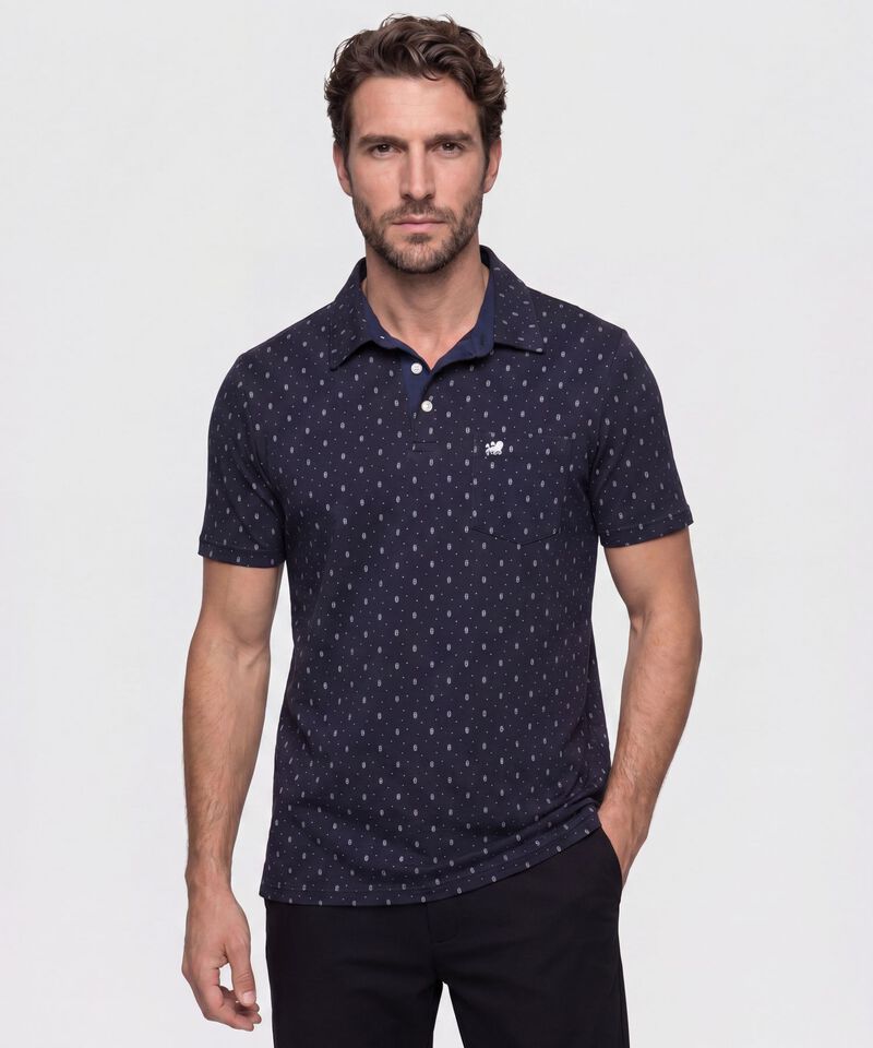 Polo Estampada, Cuello Maquina Duro Con Bolsillo, Silueta Regular Fit Blanco