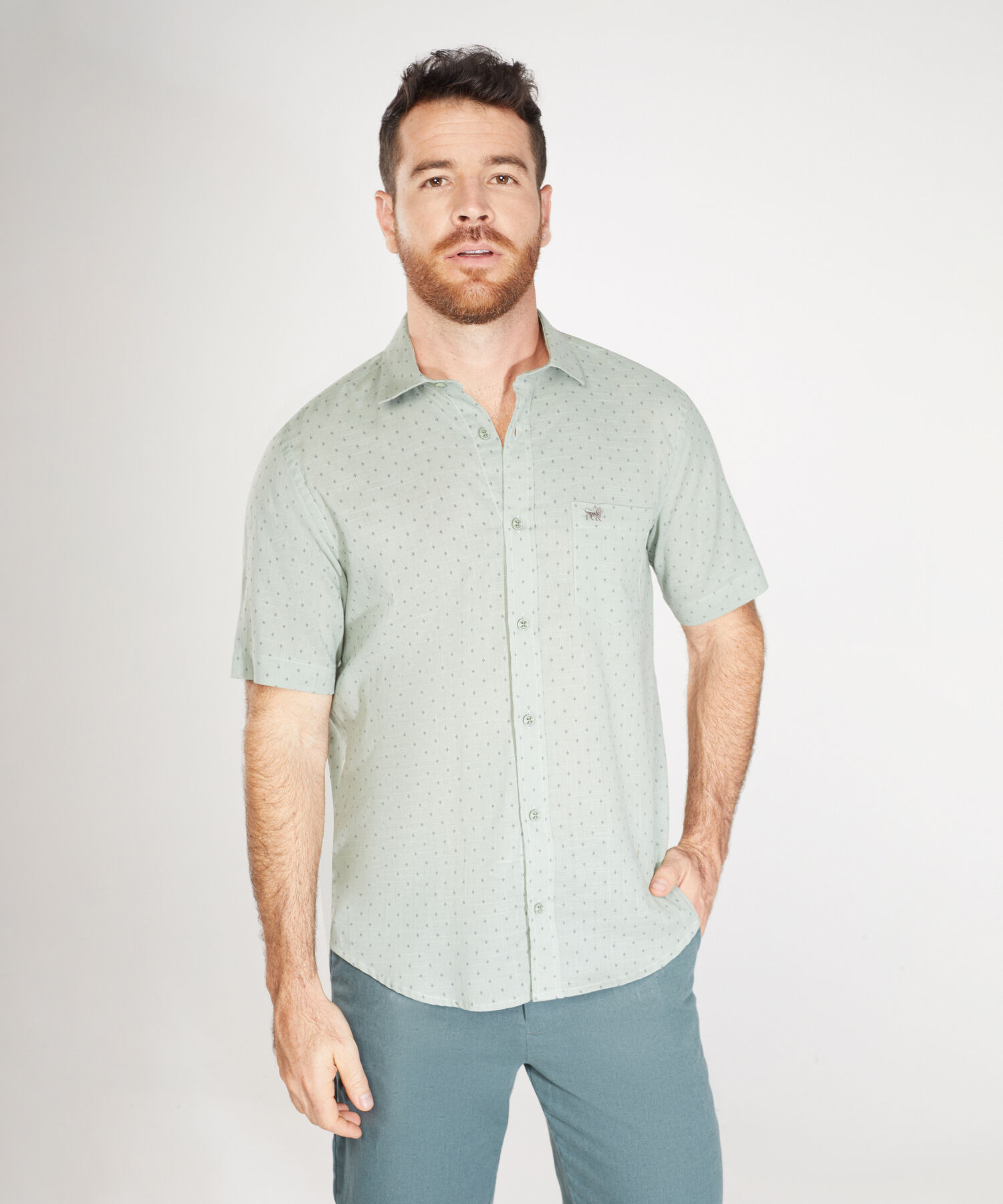 Camisa Estampada Manga Corta Con Bolsillo Y Silueta Regular Fit, Sunset Dust Línea Moda