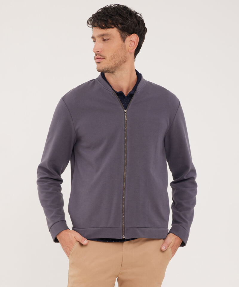 Buzo Unicolor Textura, Con Cierre Zipper