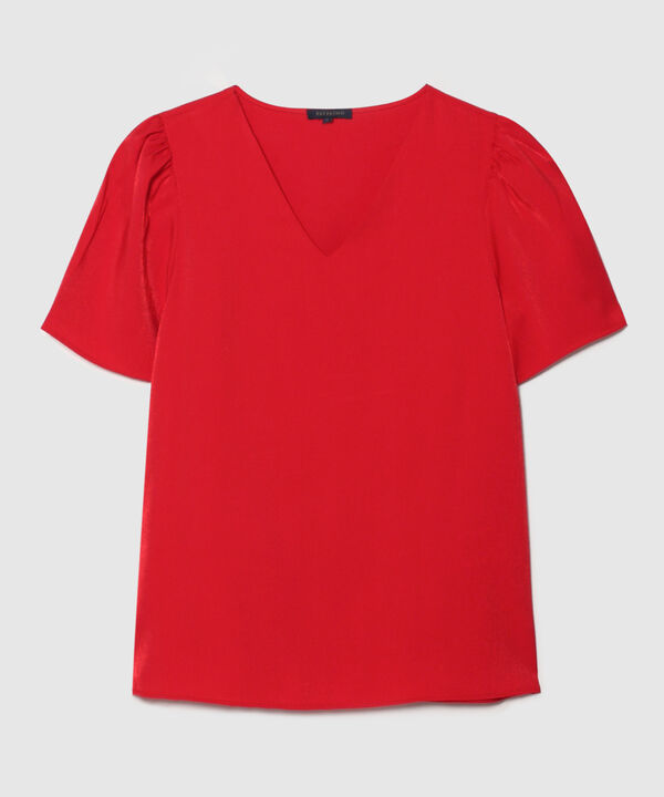 Blusa Escote En V Manga Corta Unicolor