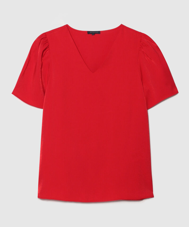 Blusa Escote En V Manga Corta Unicolor