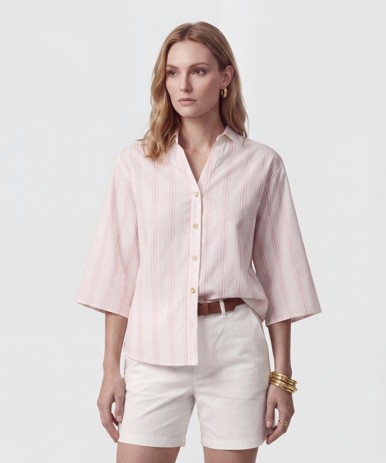 Camisa Manga 3/4 Con Silueta Amplia Para Mujer